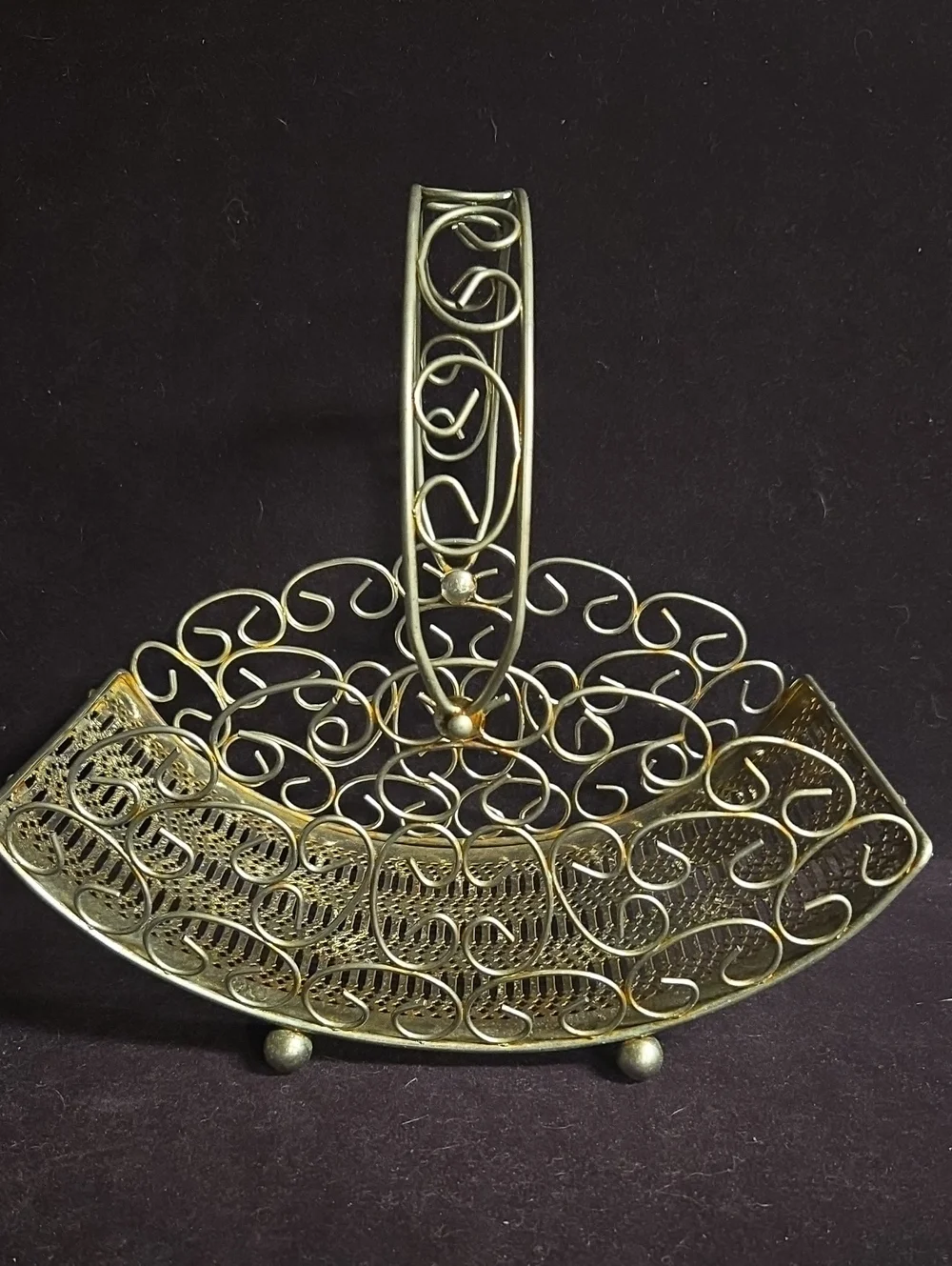 Ornate Scrollwork Metal Basket - Silver Decorative Home Accent